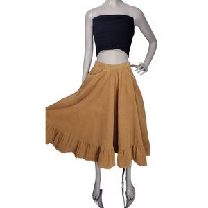 Vintage 70s Corduroy High-Waist Boho Western Equestrian Full Tiered Midi Skirt